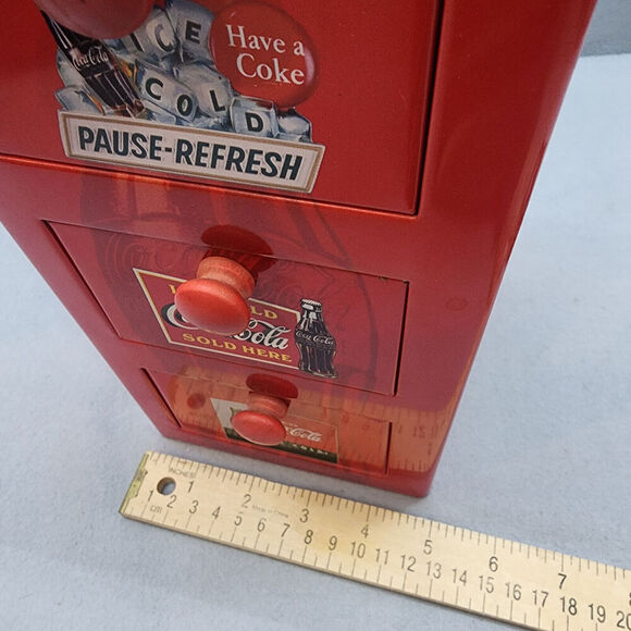 Coca Cola Red Tin Box Metal 3 Drawer File Cabinet with 6 sets of Collector Cards - Picture 15 of 15